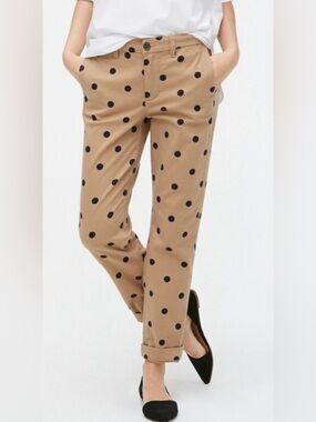 J. Crew Tan Polka Dot Straight-Leg Pants